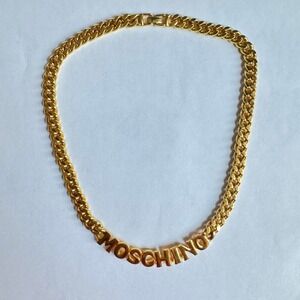 MOSCHINO Necklace Pendant Choker Chain AUTH Vintage Gold 45cm 17.5"
